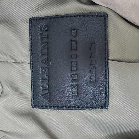 All Saints Dalby Slim Fit Cropped Suede Leather Biker Jacket in Taupe - Picture 9 of 17